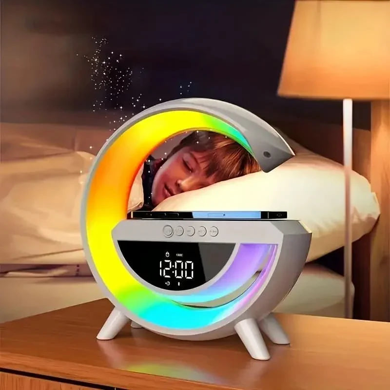 Ultimate Smart Wake: GPED 4-in-1 Clock, Lamp, Speaker & Wireless Charger  جهاز التنبيه الذكي المتطور: ساعة ومصباح ومكبر صوت وشاحن لاسلكي GPED 4 في 1