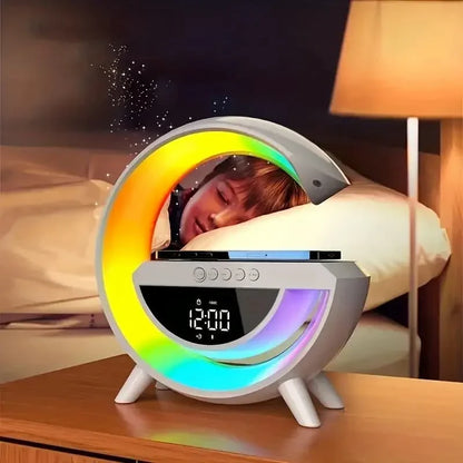Ultimate Smart Wake: GPED 4-in-1 Clock, Lamp, Speaker & Wireless Charger  جهاز التنبيه الذكي المتطور: ساعة ومصباح ومكبر صوت وشاحن لاسلكي GPED 4 في 1